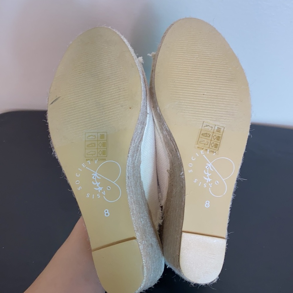 Women’s Cream Frayed Espadrille Wedge Slides - Picture 11 of 11